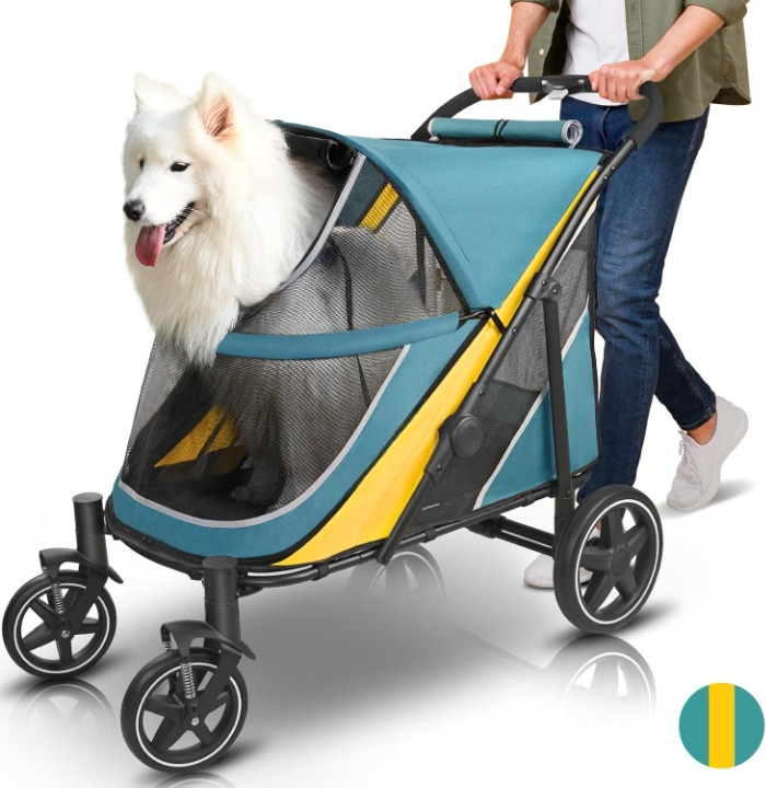 Dog Stroller for Medium & Large Senior Pets - Green & Yellow
