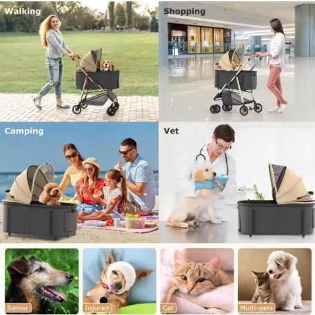 Foldable 4‑wheel pet strollers