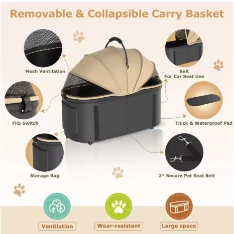 Foldable 4‑wheel pet strollers